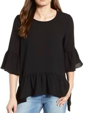 Gibson Ruffled Handkerchief Hem Top Size XS